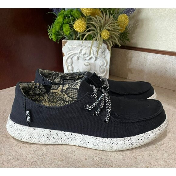 Bobs Black Canvas Slip-On Shoes W/Memory Foam Insole & Snake Print Interior S8 - Picture 8 of 8